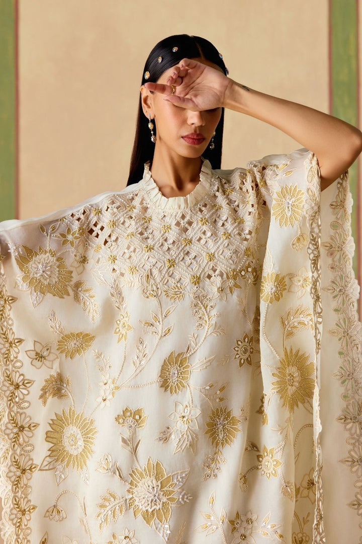 Ivory and gold long kaftan