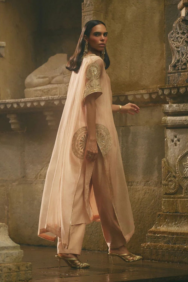 Beige Organza Kaftan Set