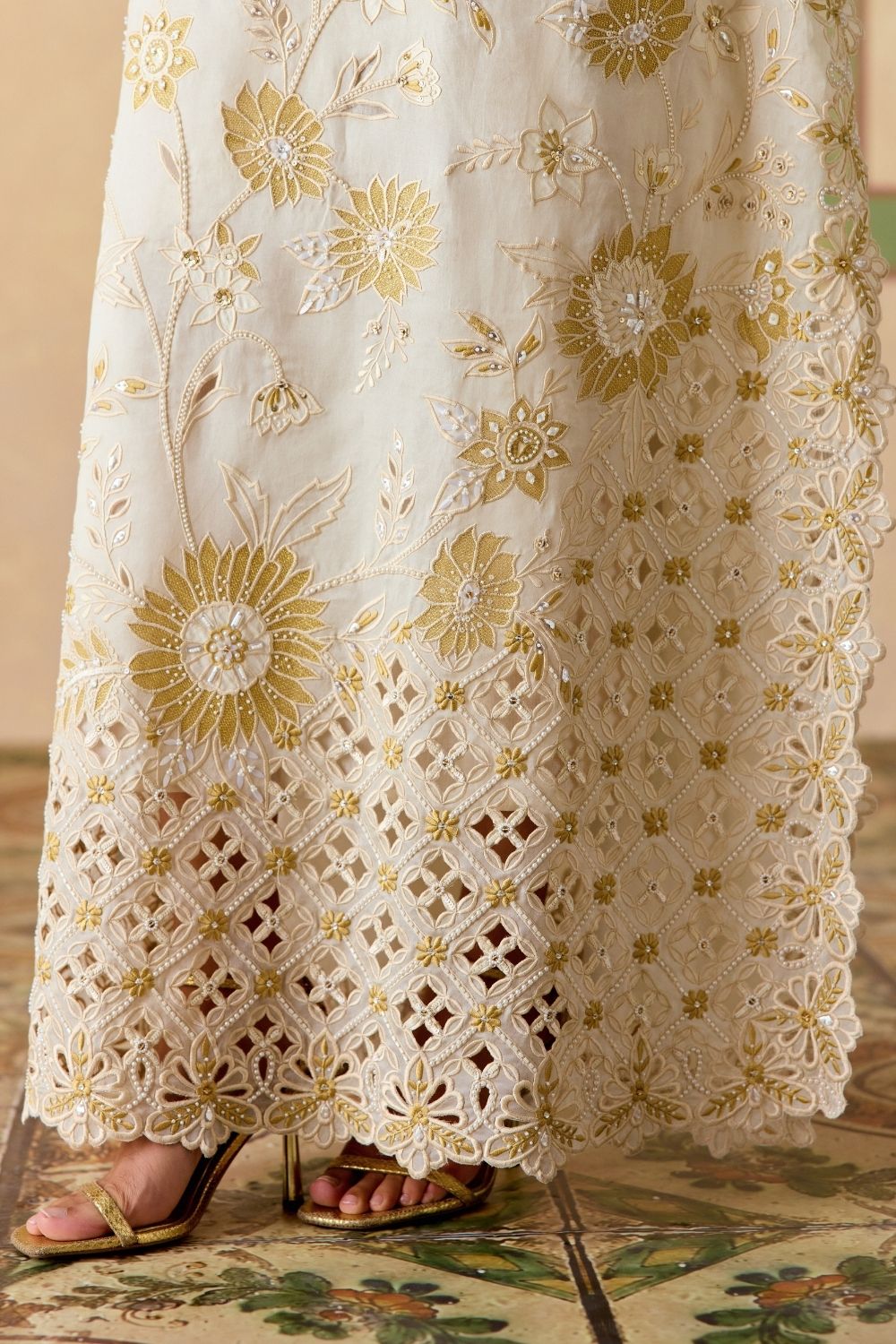 Ivory and gold long kaftan