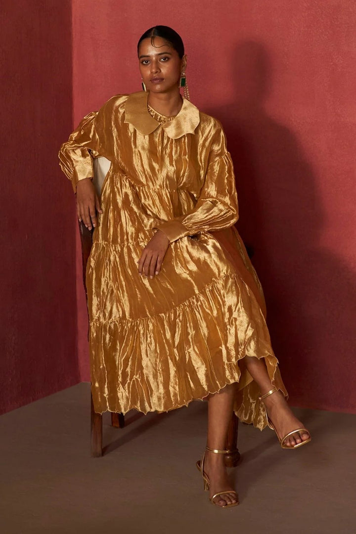 Durru Gold Tanchoi Tissue Dress