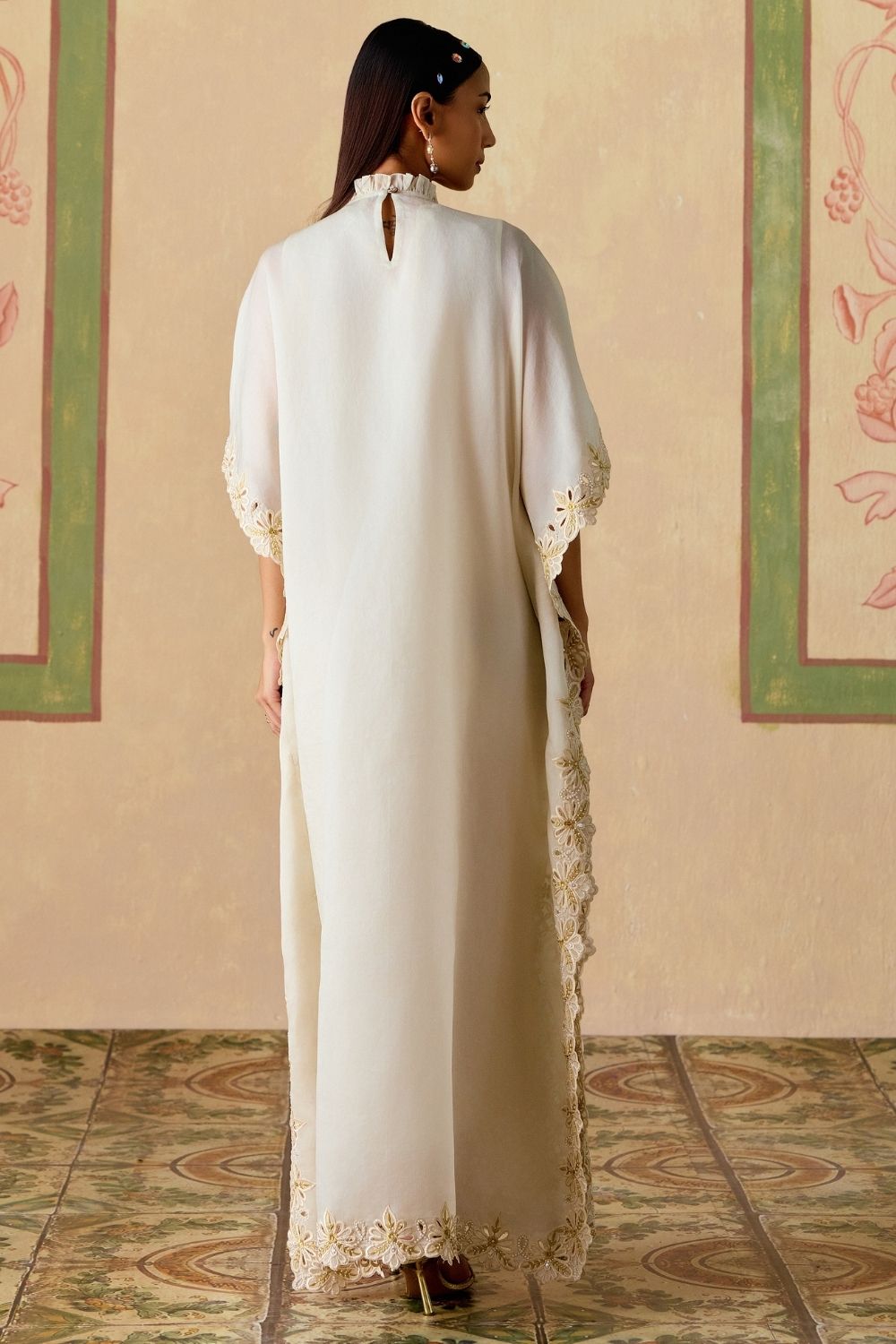 Ivory and gold long kaftan