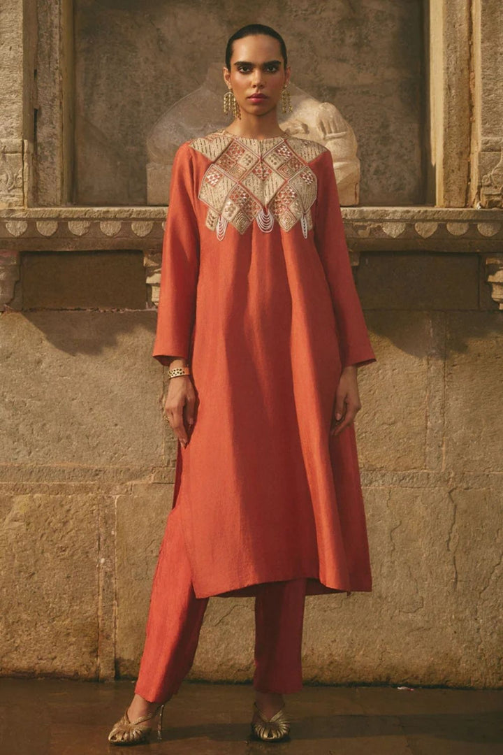 Red Rust Kurta Co-ord Set