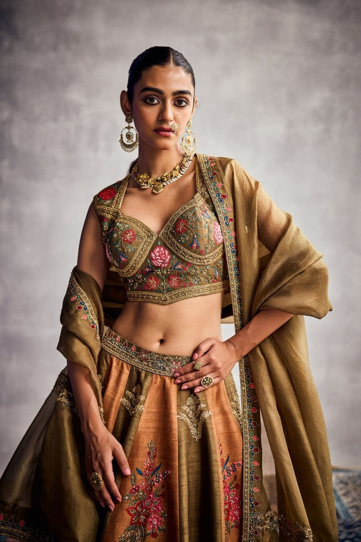 Earthy Green & Orange Lehenga Set