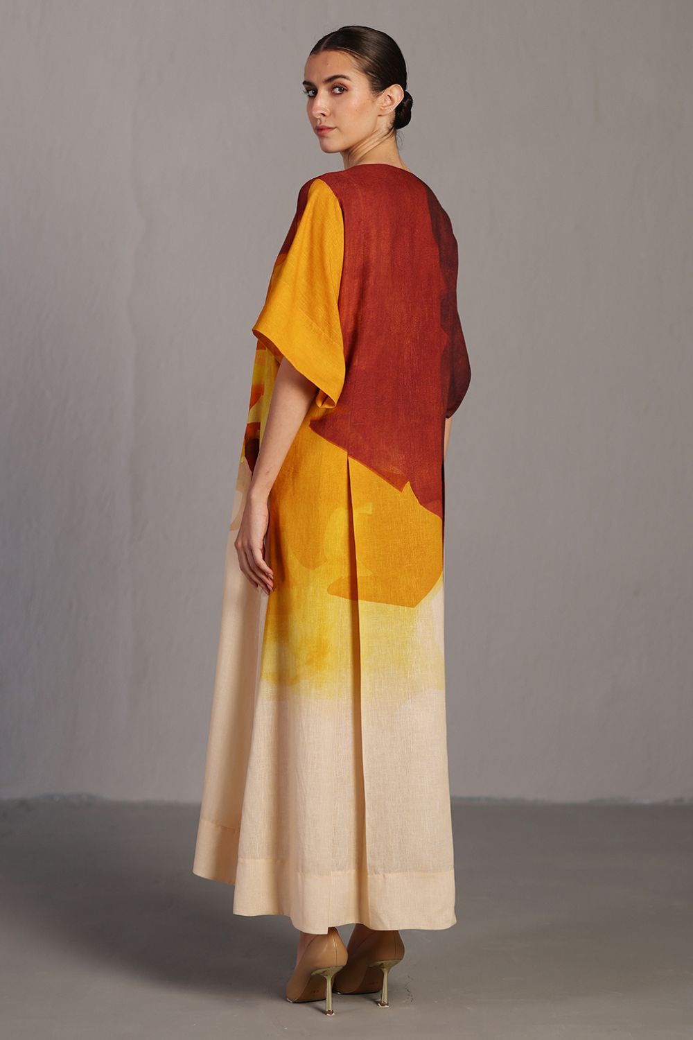 Diffuse brown & ochre long dress