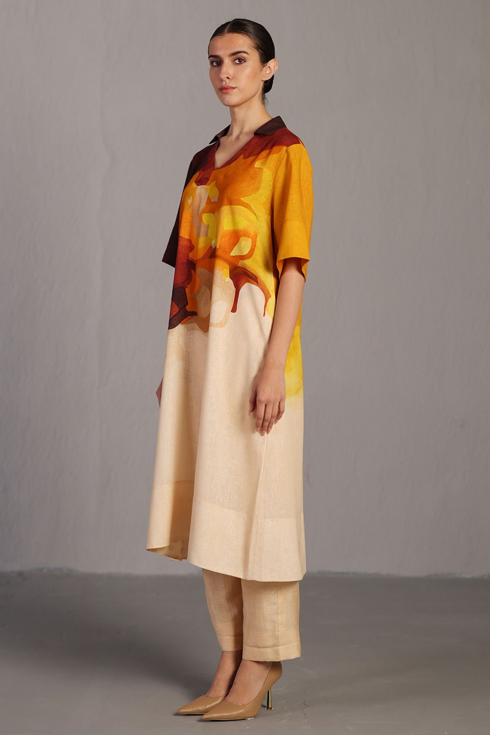 Diffuse brown & ochre kurta set