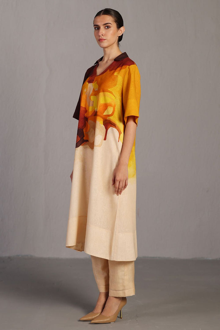 Diffuse brown & ochre kurta set