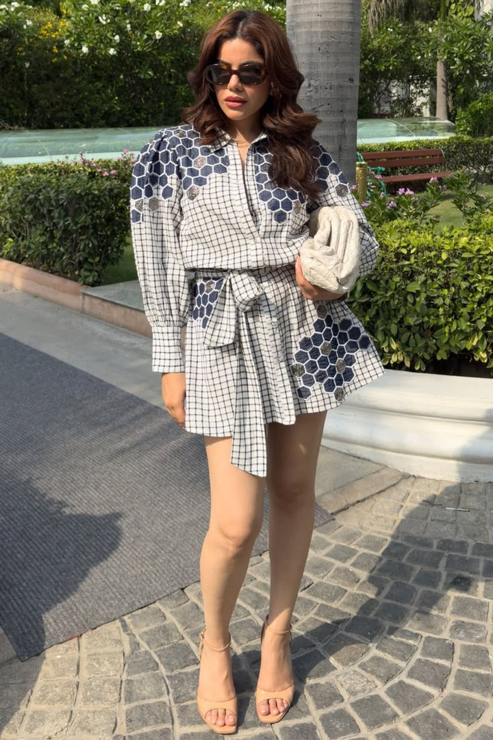 Roshni Bhatia in Check Embellished Shirt Dress