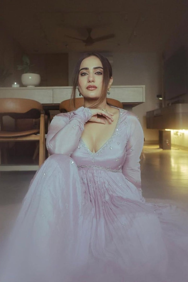 Kusha Kapila	In Our Lavender Chinon Anarkali Set