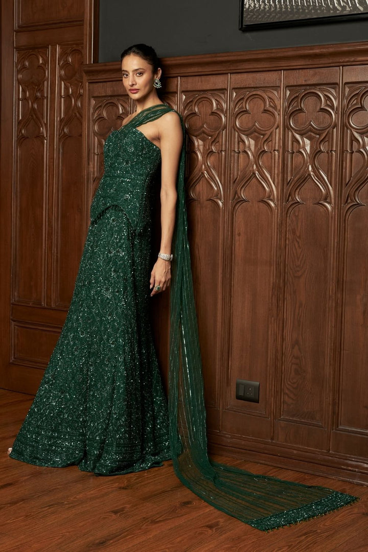 Emerald Fishcut Lehenga With Corset Blouse