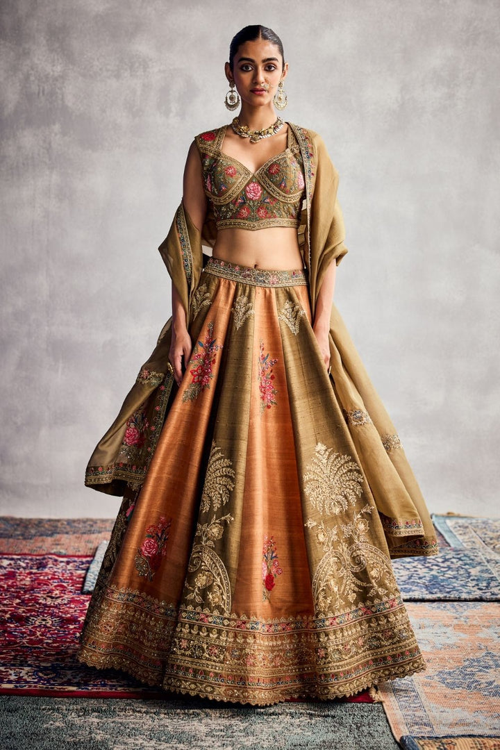 Earthy Green & Orange Lehenga Set