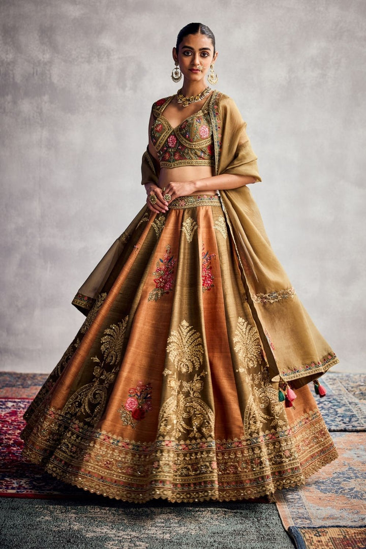 Earthy Green & Orange Lehenga Set