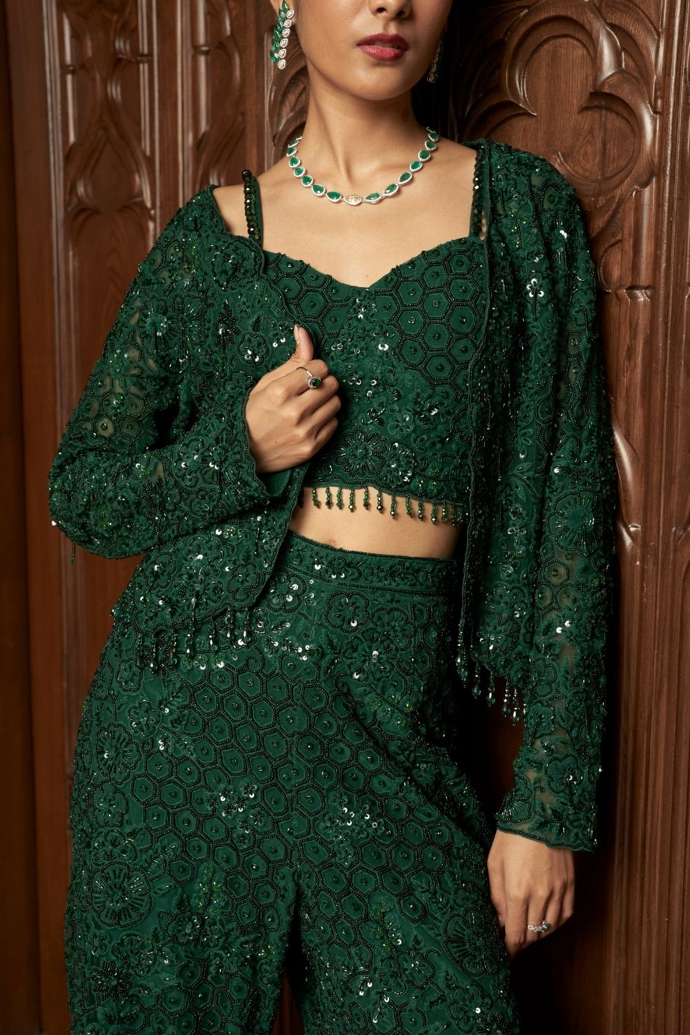 Emerald Short Jacket Set With Flared Pants