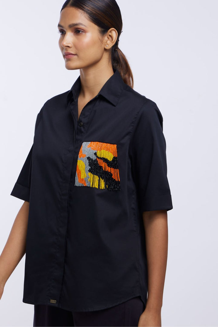Black Abstract Pop Embroidery Shirt