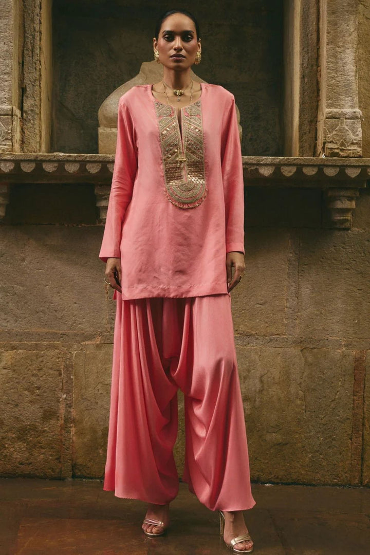 Pink Printed Dhoti Set