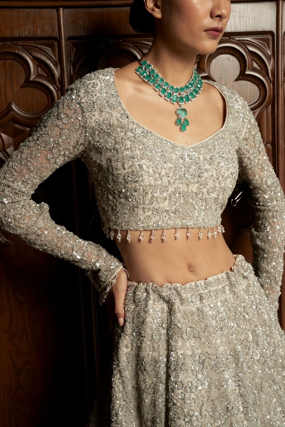 Grey Bridal Lehenga Set