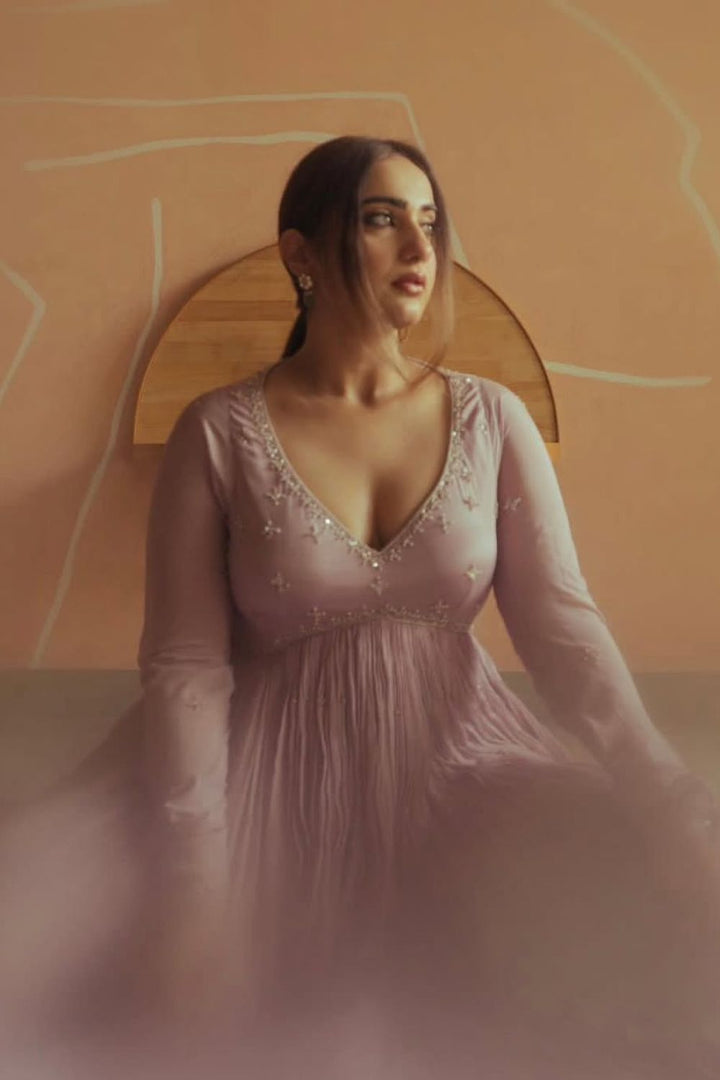 Kusha Kapila	In Our Lavender Chinon Anarkali Set