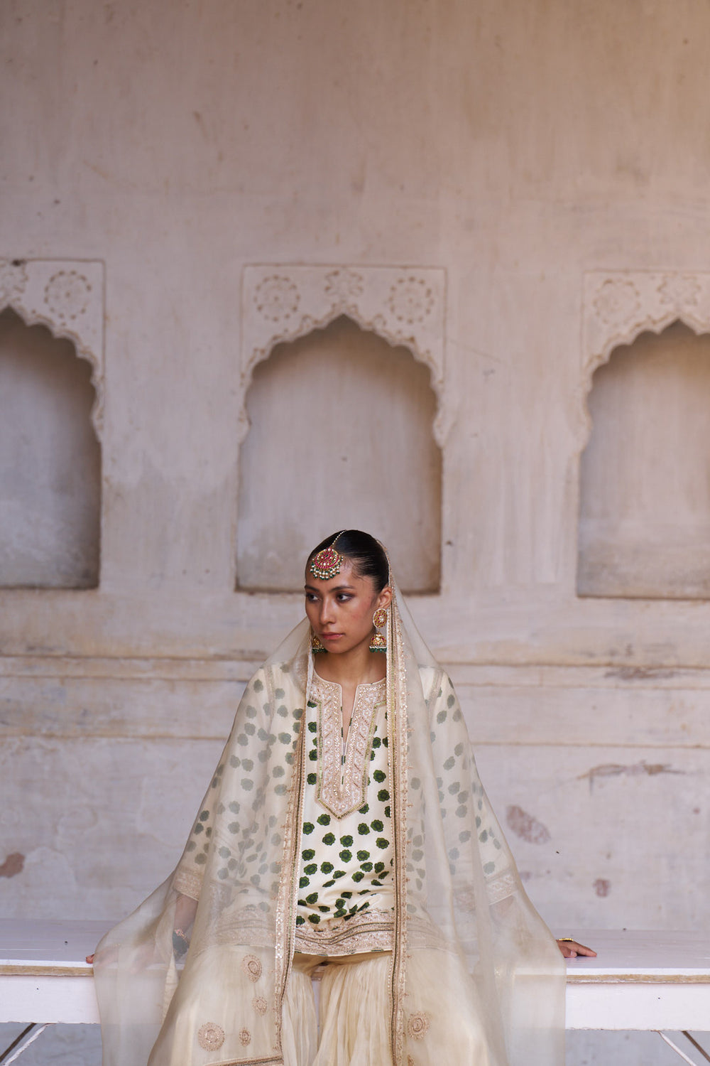 Leher Ivory Sharara Set