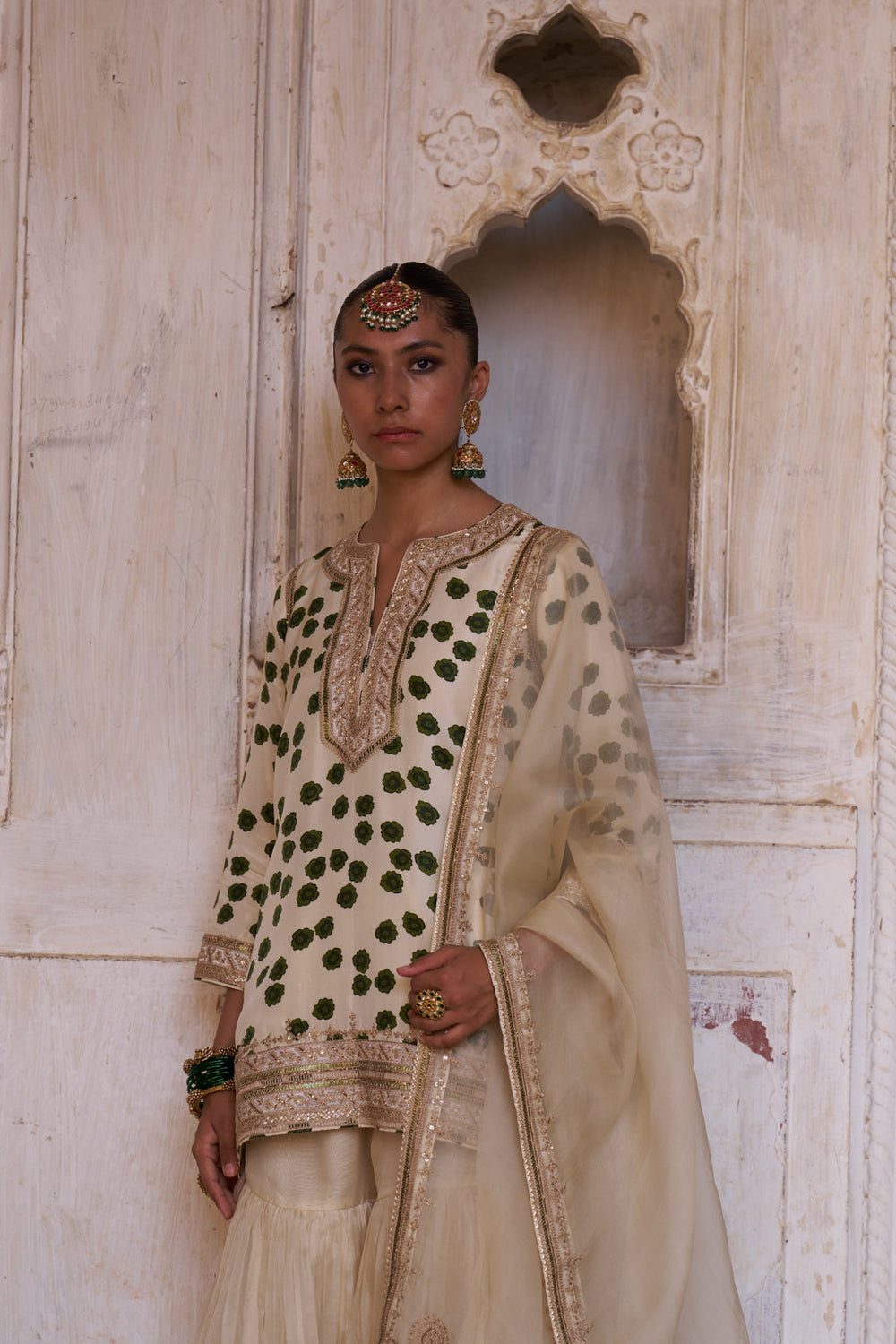 Leher Ivory Sharara Set
