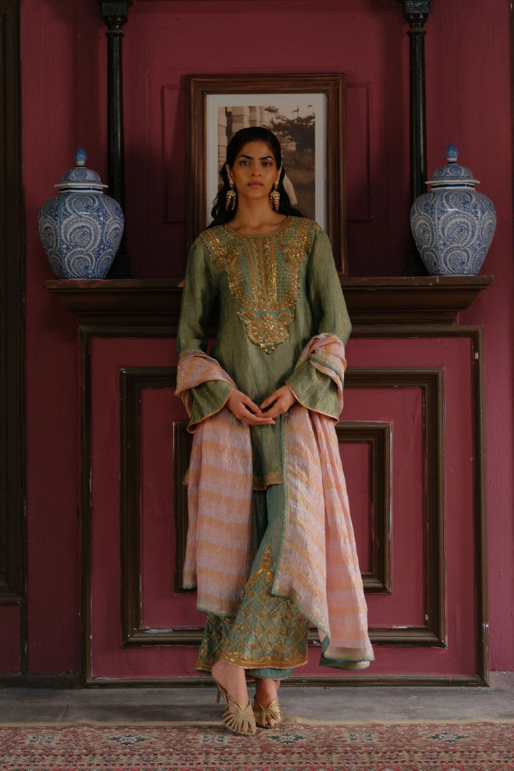 Kesari Kurta Pant Dupatta Set