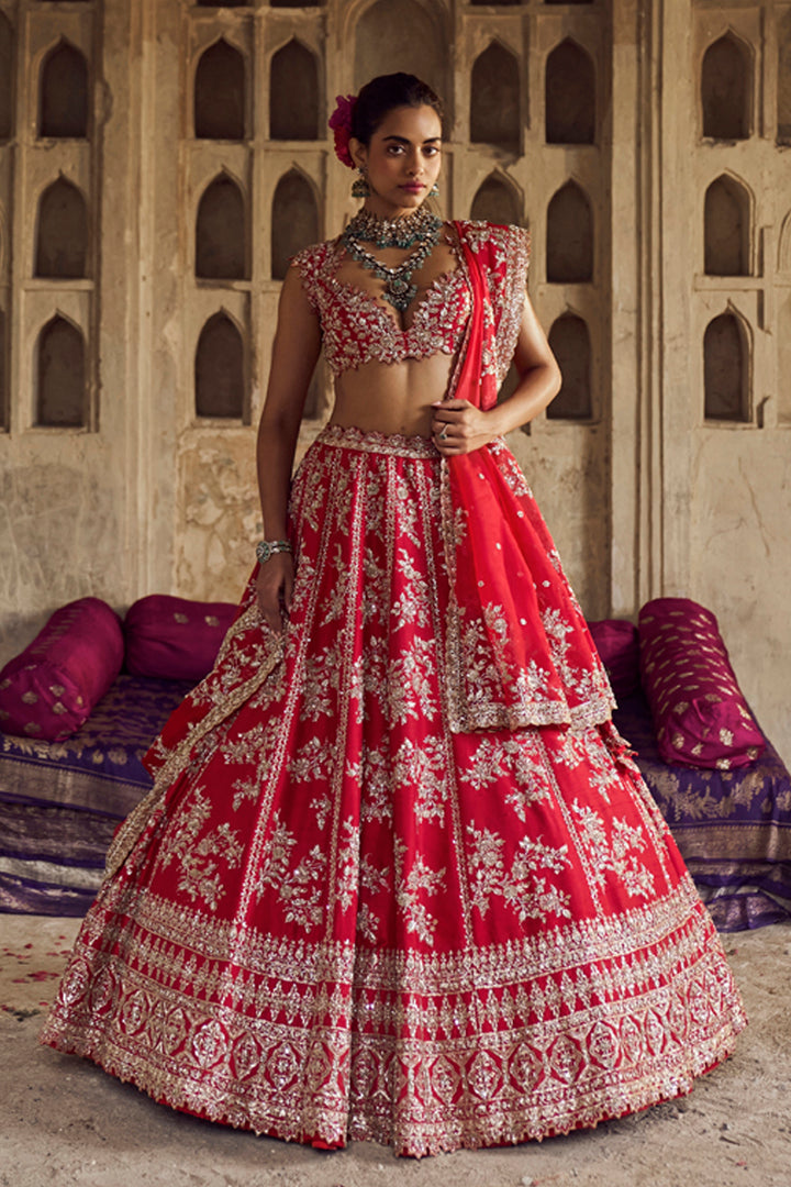 Red Roshini Lehenga Set