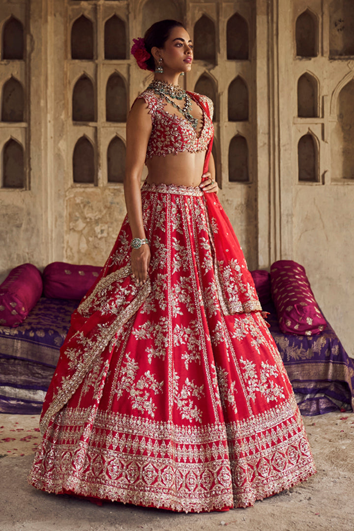 Red Roshini Lehenga Set