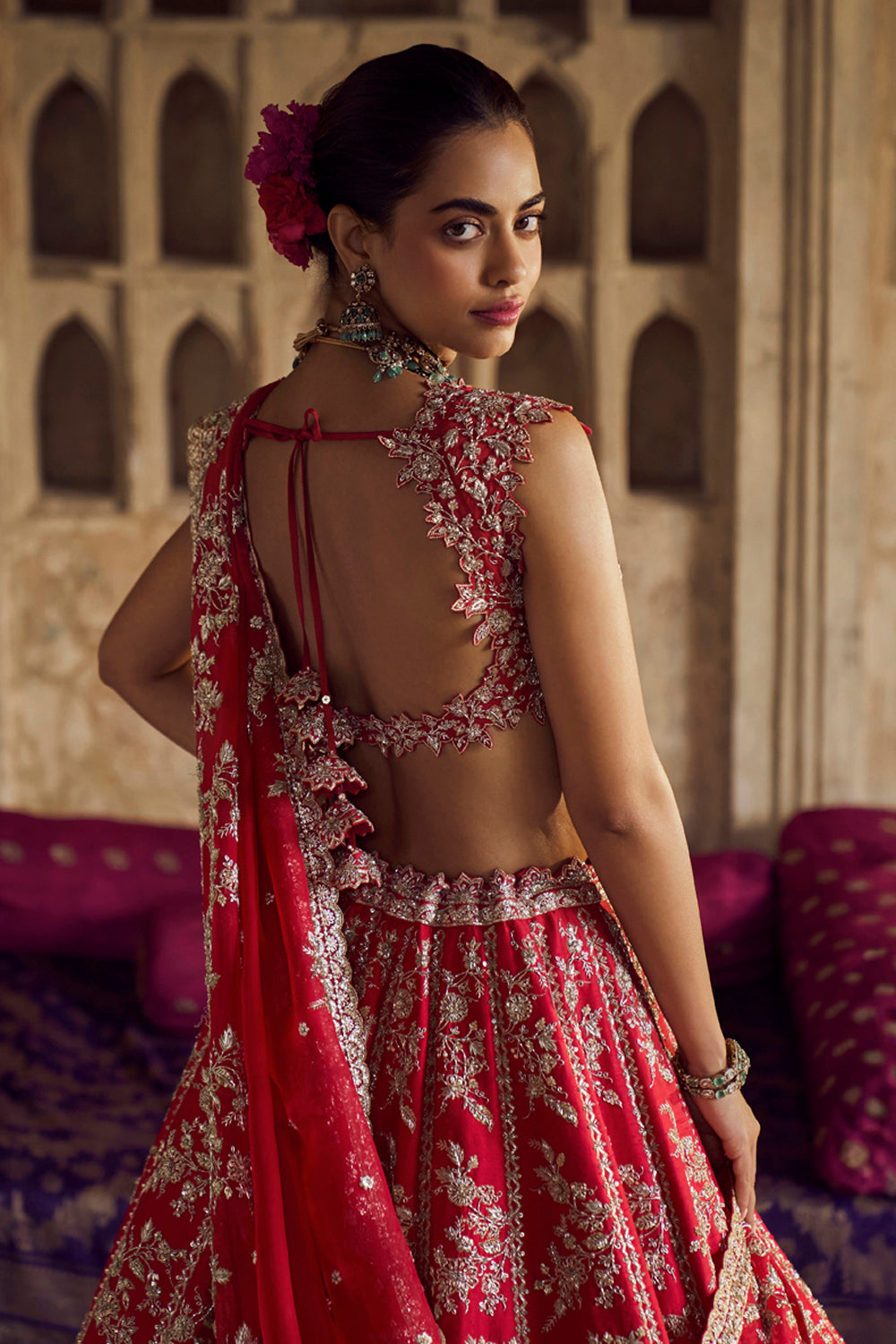 Red Roshini Lehenga Set