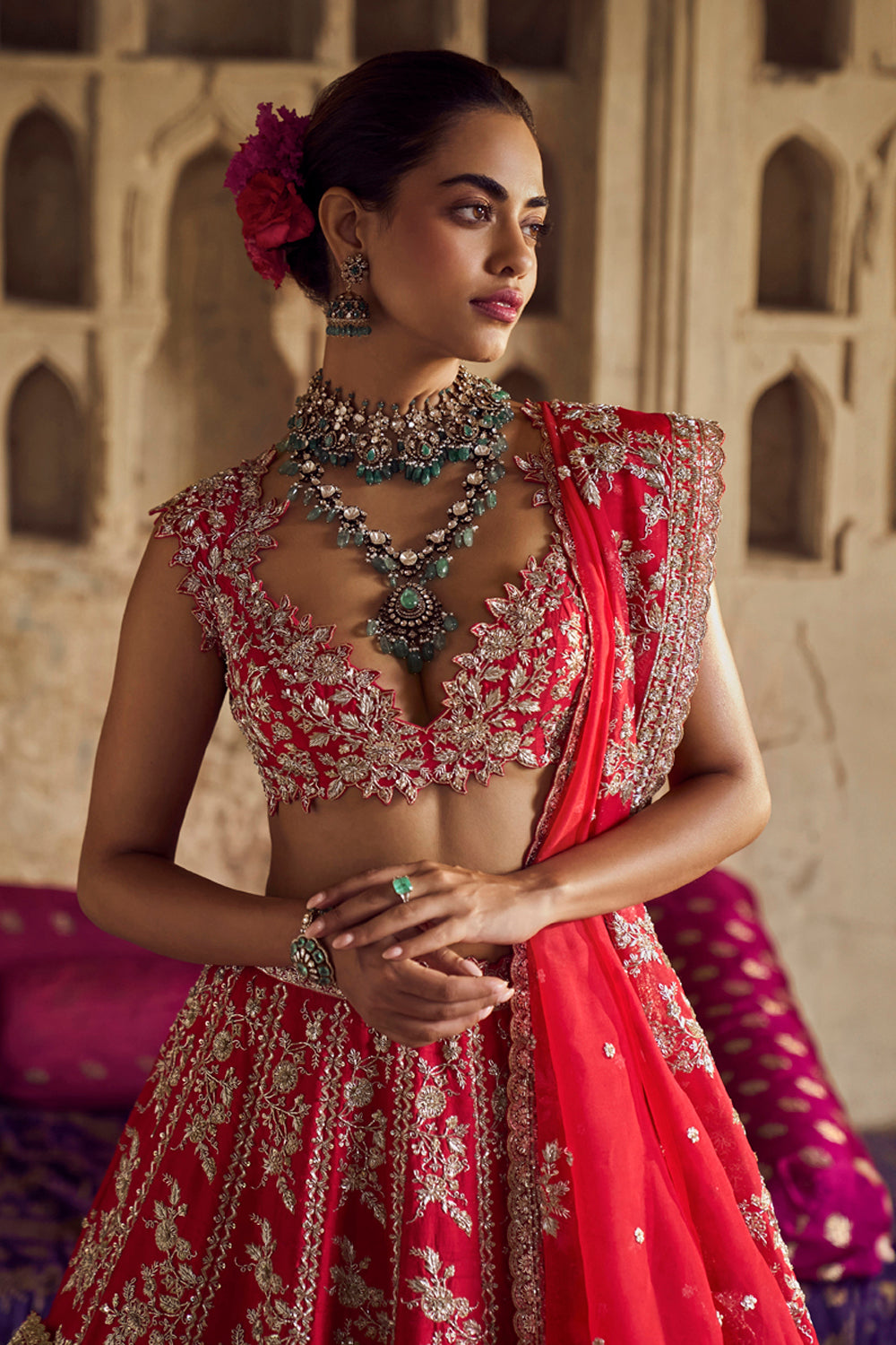 Red Roshini Lehenga Set