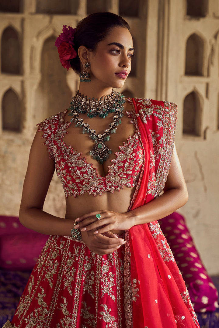 Red Roshini Lehenga Set