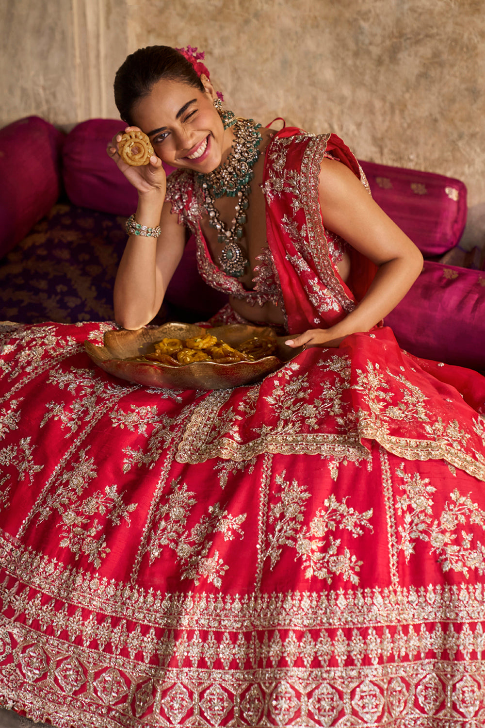 Red Roshini Lehenga Set