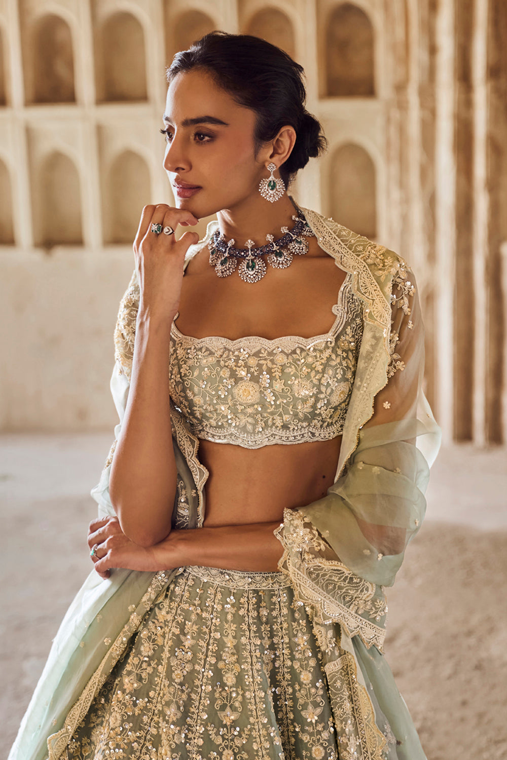 Greyish Ivory Meena Lehenga Set