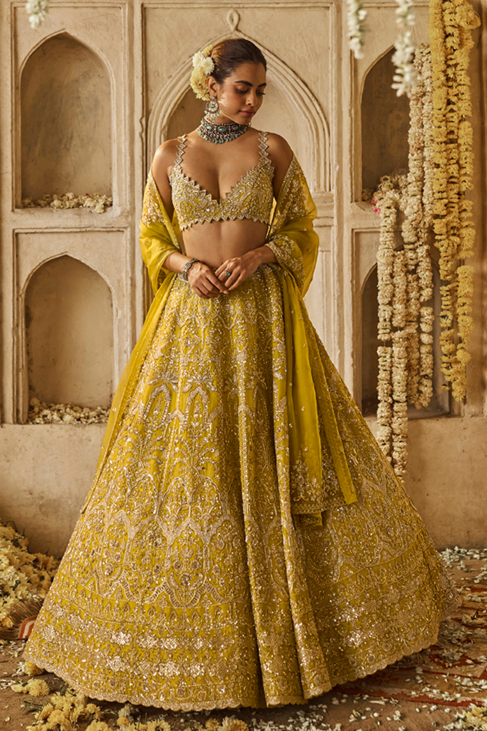 Yellowish Green Sneha Lehenga Set