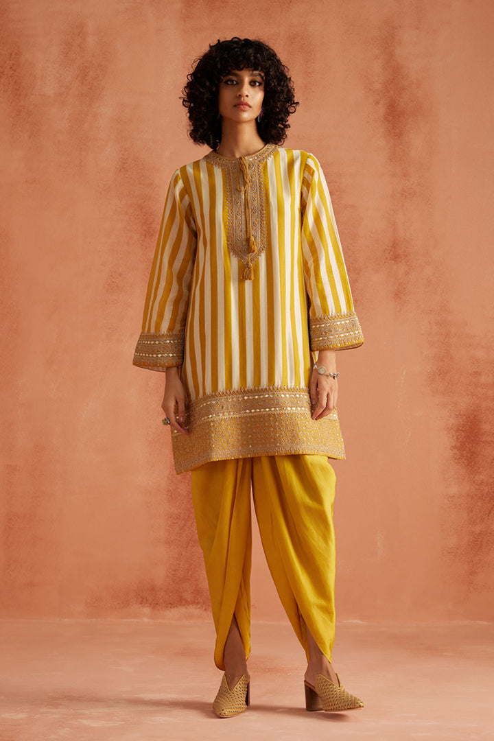 Yellow Short Kurti Dhoti Set