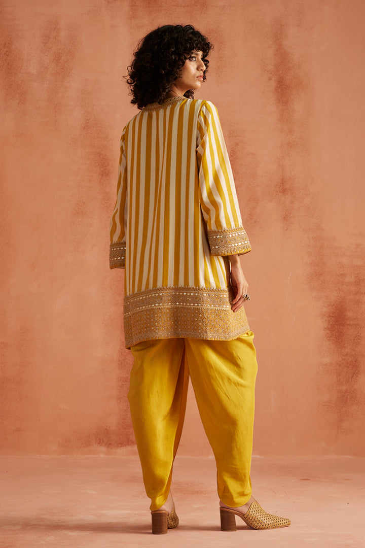 Yellow Short Kurti Dhoti Set