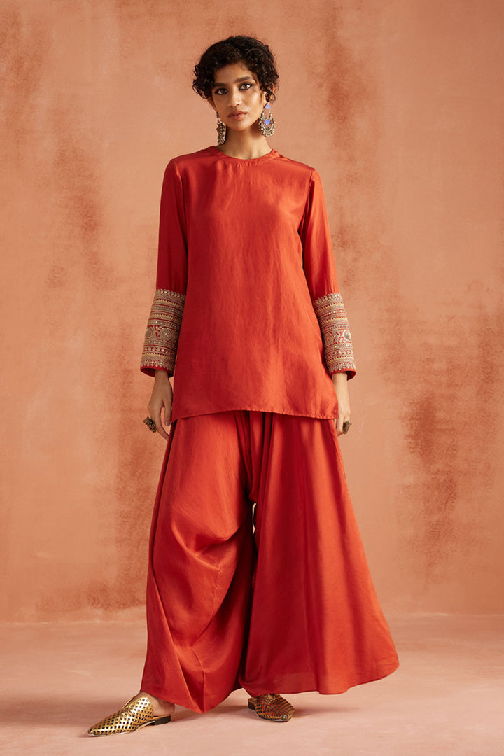 Red Dhoti Co-ord Set