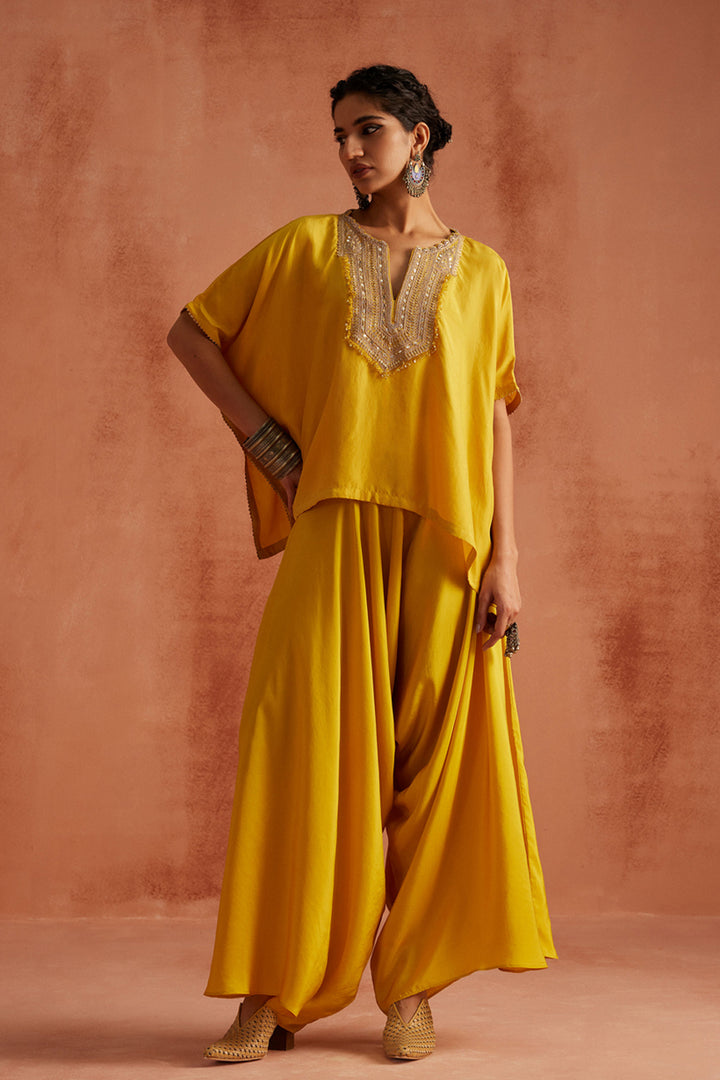 Yellow Kaftan Dhoti Set