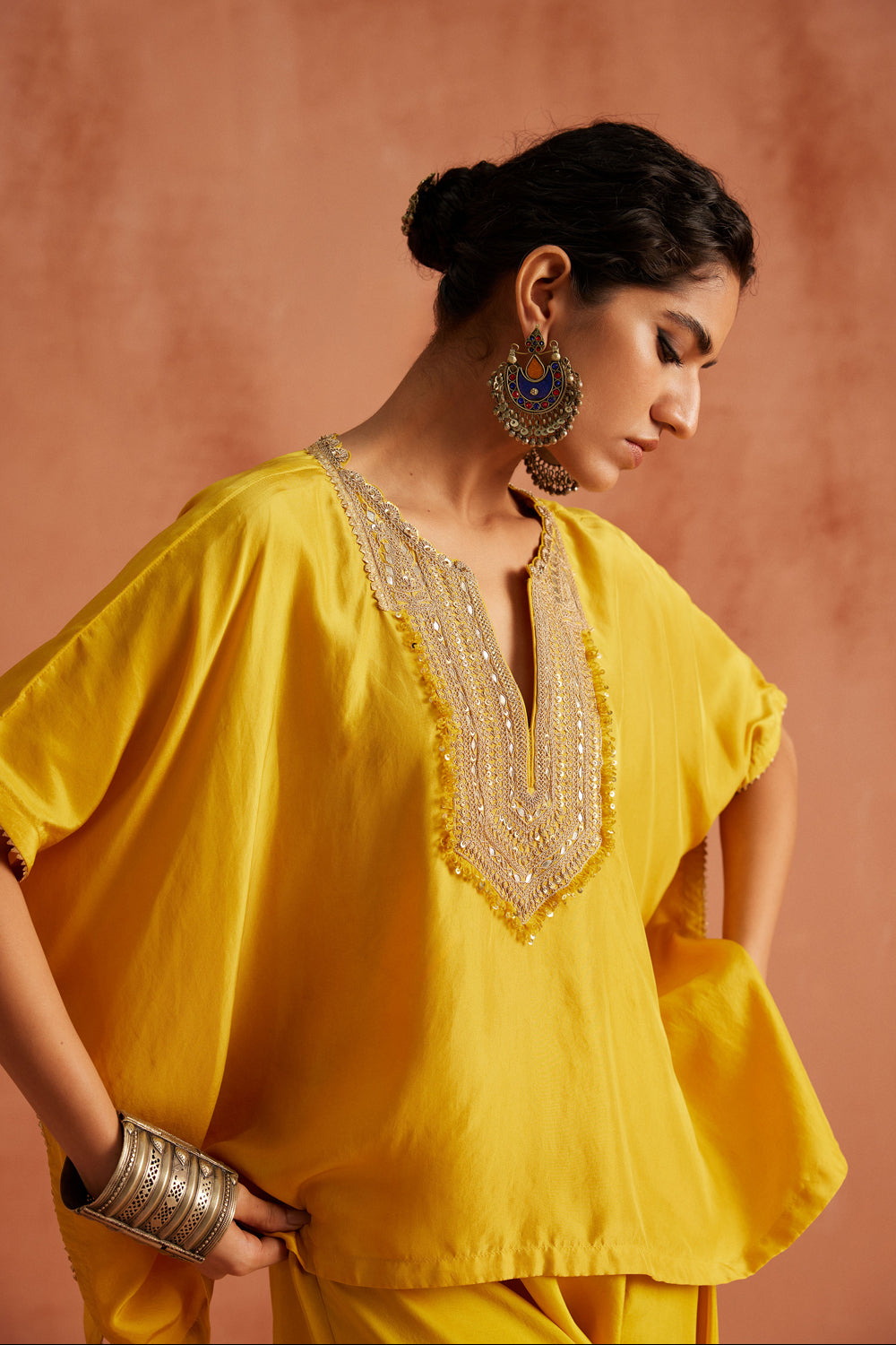 Yellow Kaftan Dhoti Set