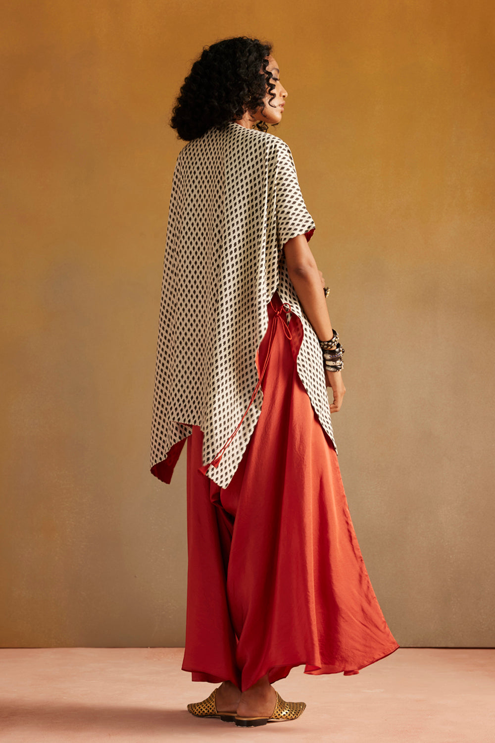 Red & White Dhoti Kaftan Set