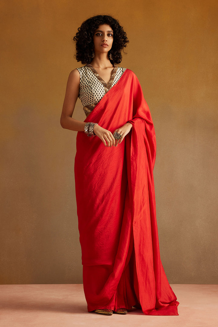 Red & White Saree