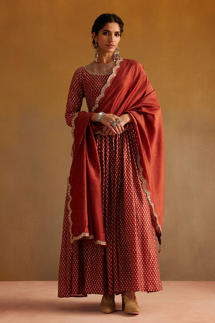 Red Anarkali Set