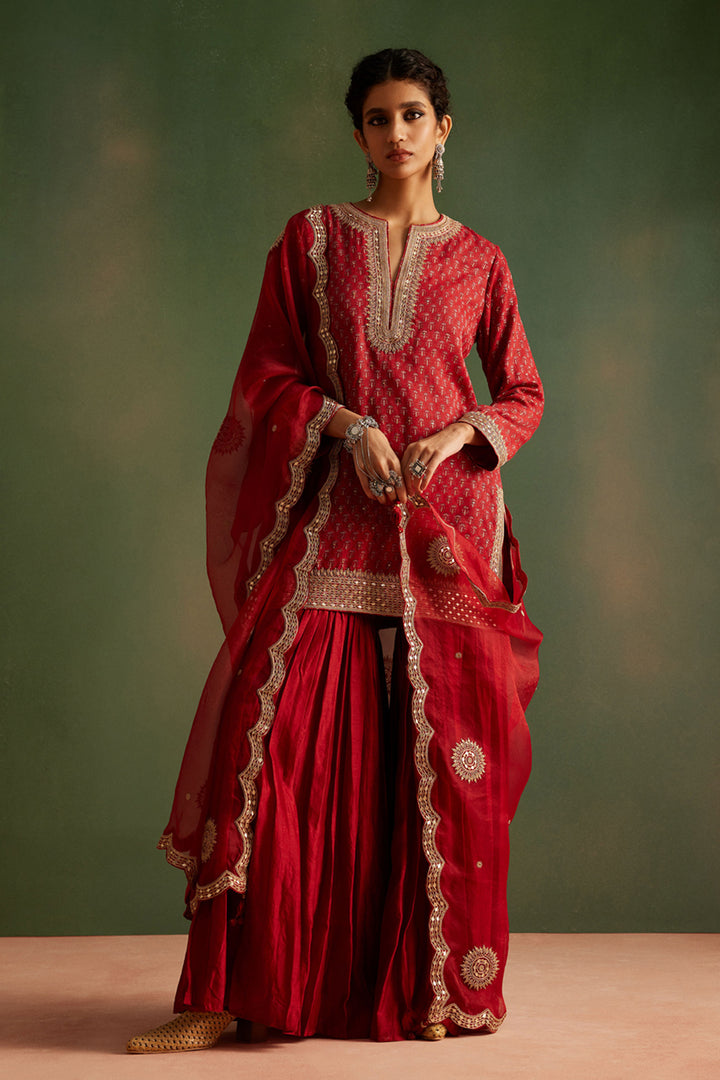 Red Sharara Set