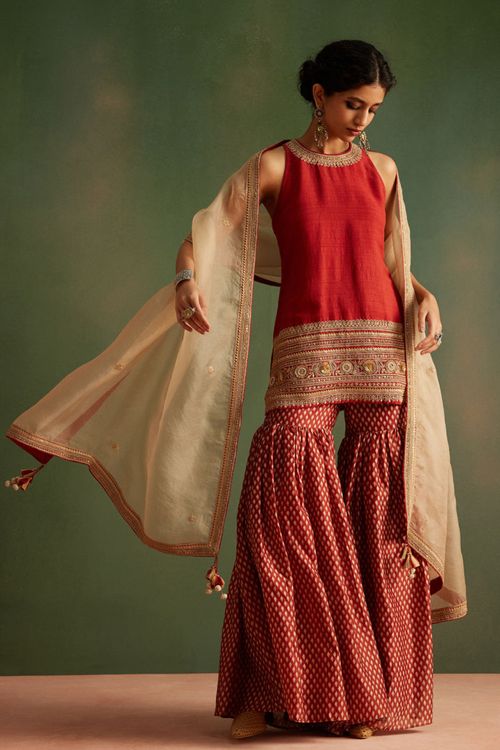 Red Sharara Set