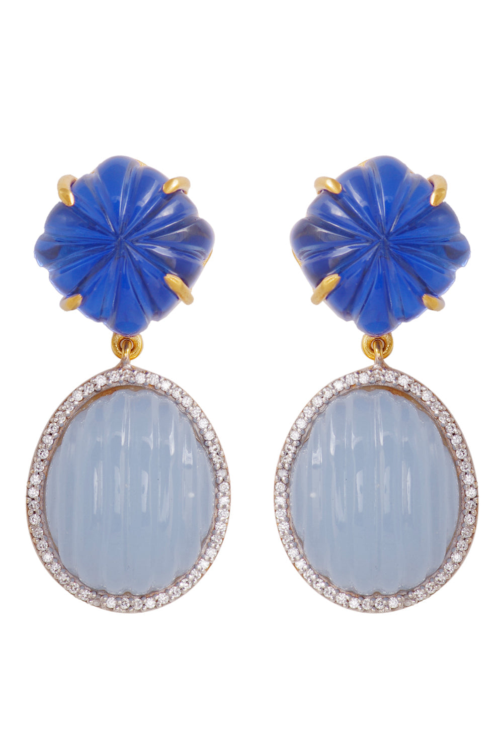 Blue Carved Elliptical Earrings