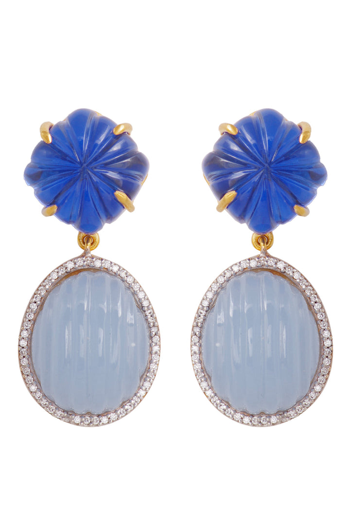 Blue Carved Elliptical Earrings