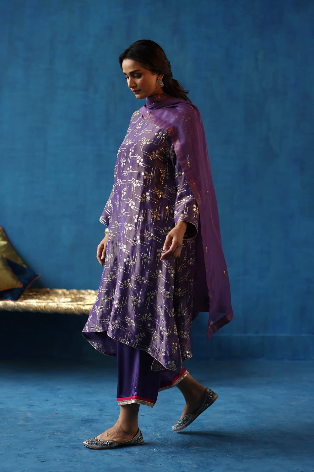 Aam Panna Purple Kurta Set