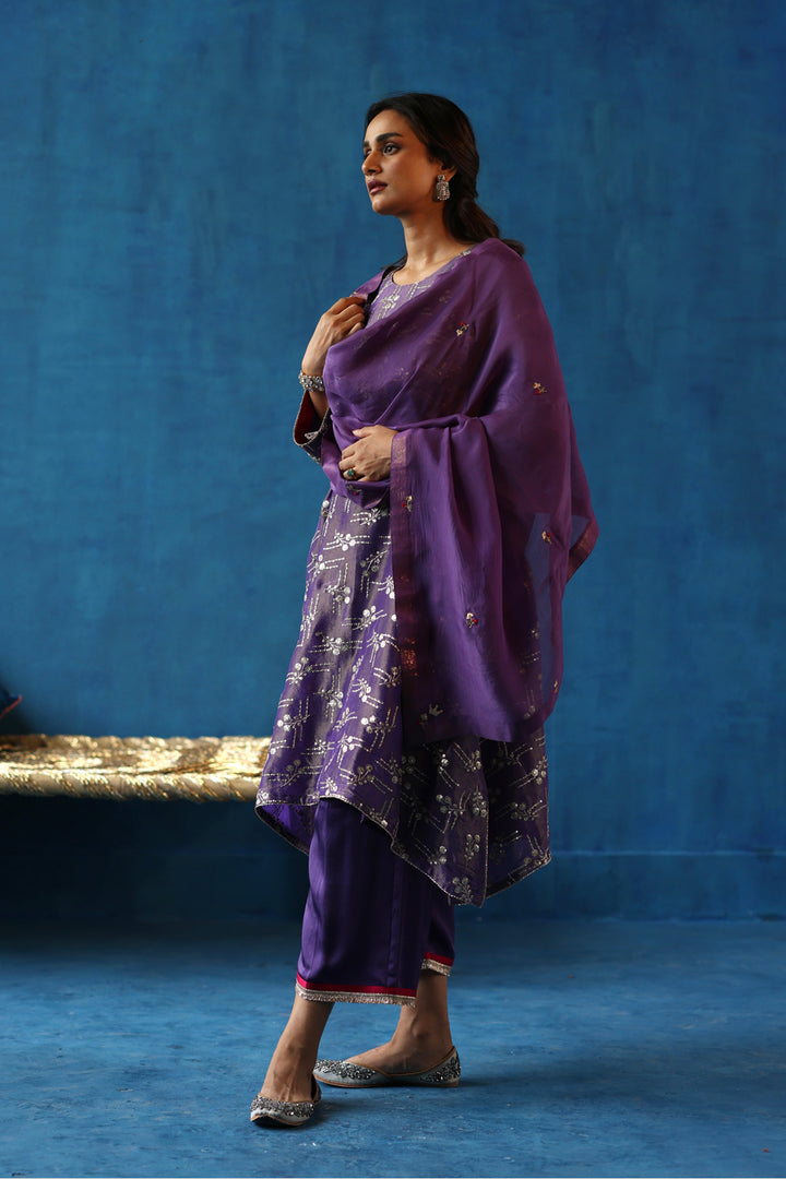 Aam Panna Purple Kurta Set