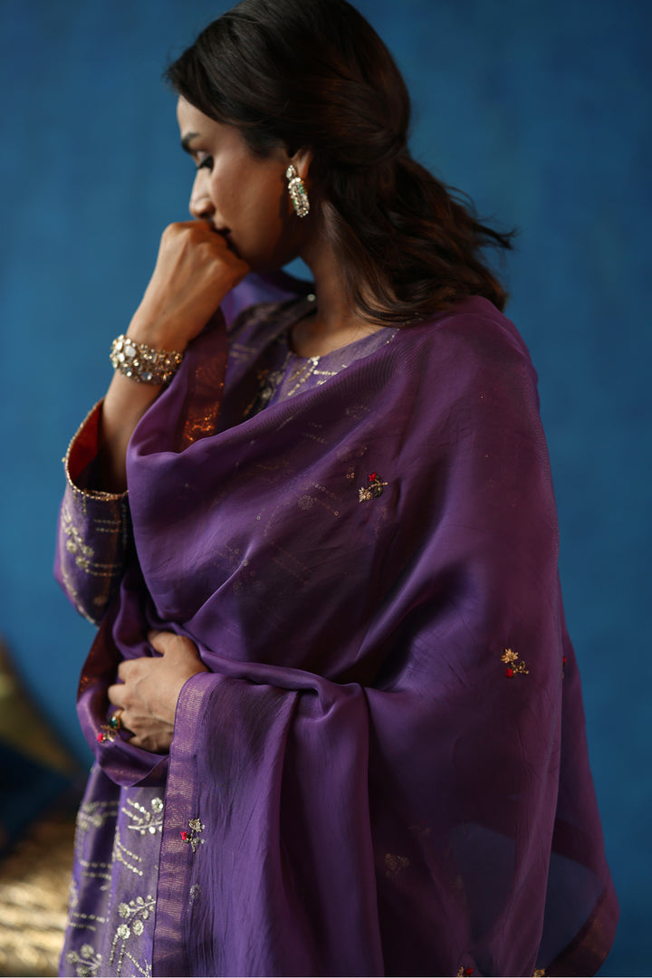 Aam Panna Purple Kurta Set