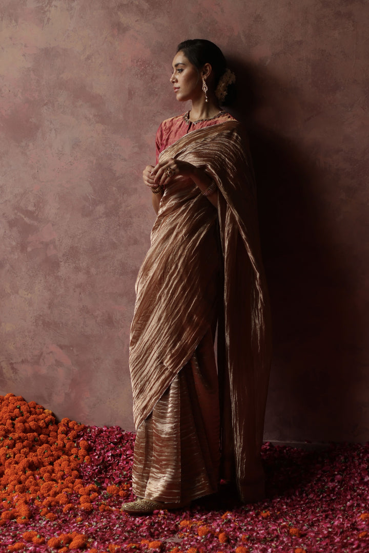 Kalista Champagne Gold & Berry Saree