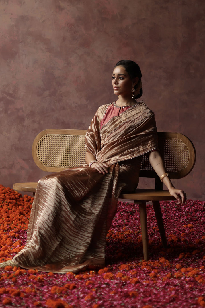 Kalista Champagne Gold & Berry Saree