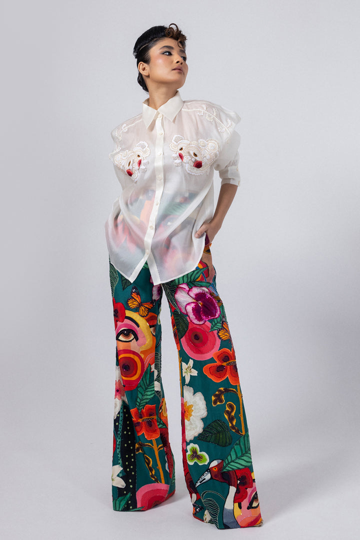 Lapel Collar Embroidered  Overlay