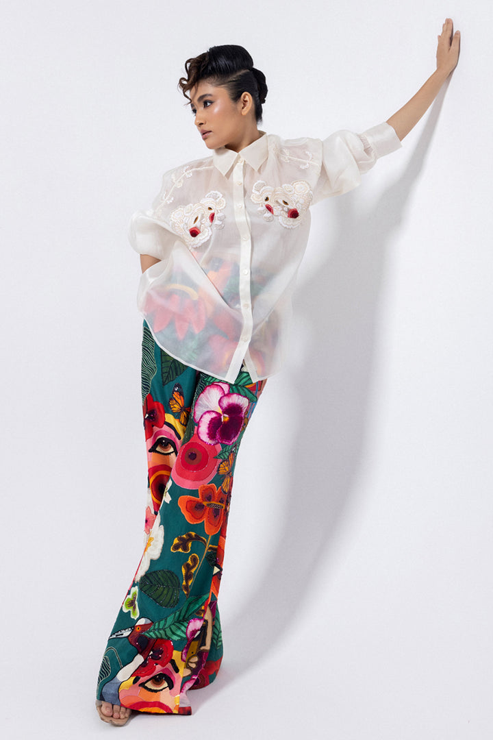 Lapel Collar Embroidered  Overlay